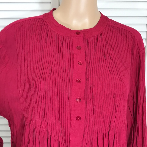 NWT Sundance Magenta Crinkle Blouse Top with Placket XL - Picture 4 of 14